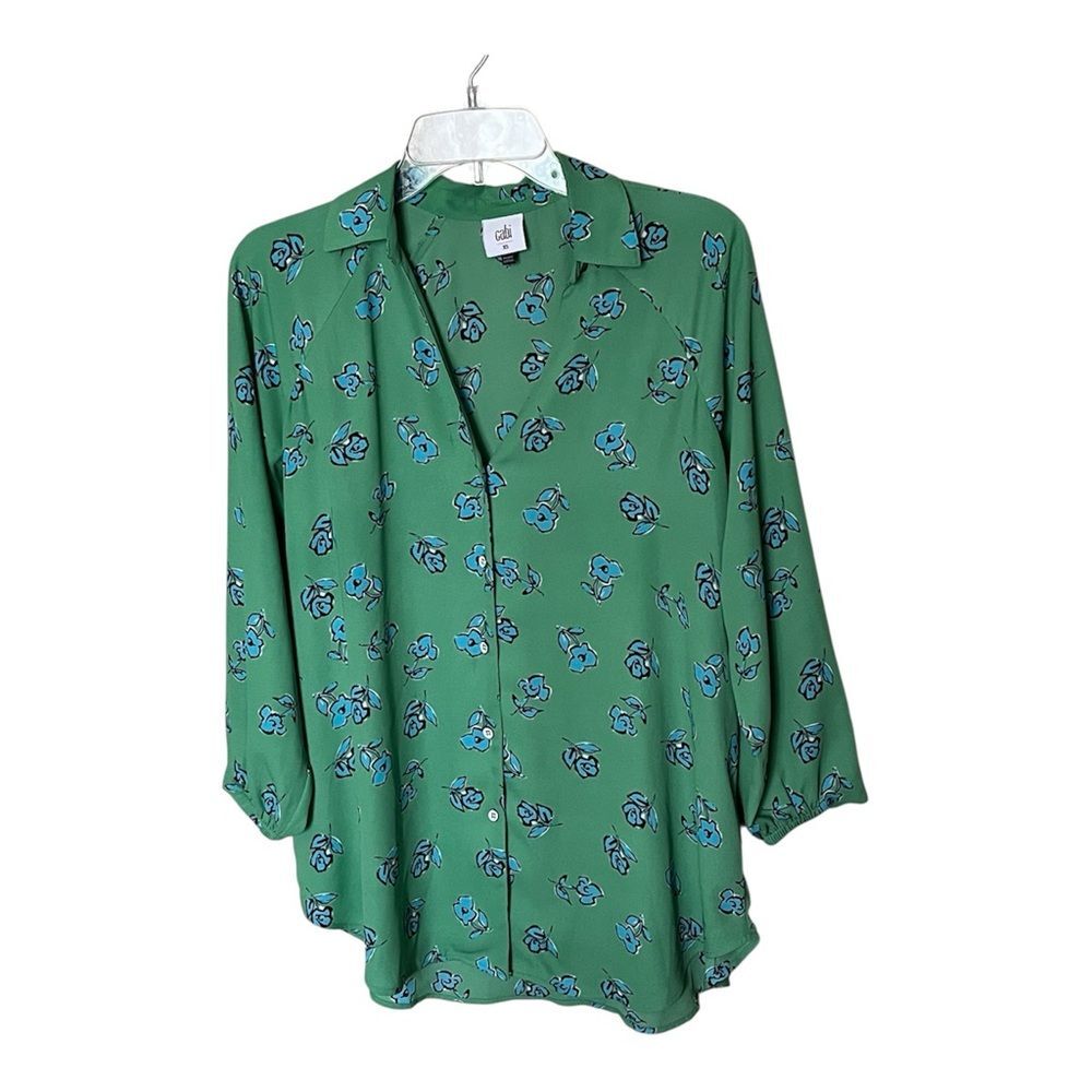 CAbi Go To Green/Blue Floral Button Down Blouse 5891 Shirt Top Size XS - Picture 2 of 10